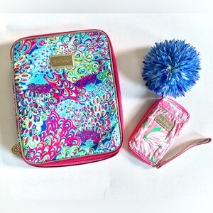 Lilly Pulitzer Folio Ipad/Tablet Soft Padded Zip Case w/Flamingo wristlet wallet